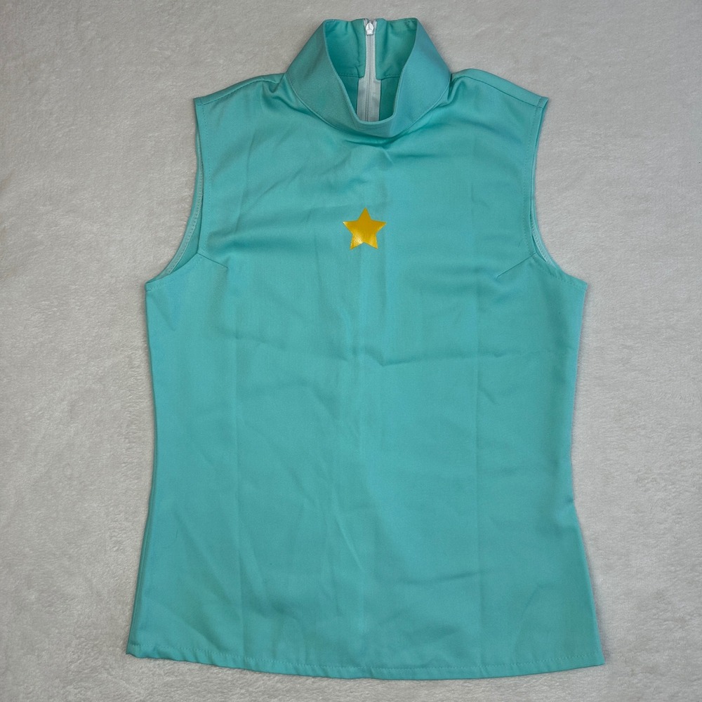 Turquoise Sleeveless Mock Neck Star Top Cosplay Costume Zip Back Teal Mens Small